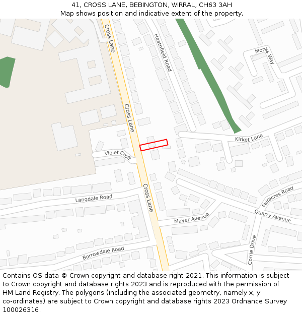 41, CROSS LANE, BEBINGTON, WIRRAL, CH63 3AH: Location map and indicative extent of plot