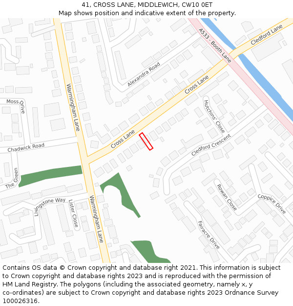 41, CROSS LANE, MIDDLEWICH, CW10 0ET: Location map and indicative extent of plot