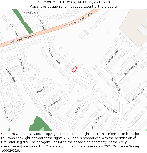 41, CROUCH HILL ROAD, BANBURY, OX16 9RG: Location map and indicative extent of plot