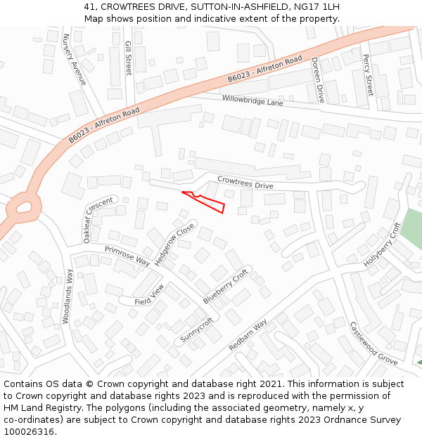 41, CROWTREES DRIVE, SUTTON-IN-ASHFIELD, NG17 1LH: Location map and indicative extent of plot