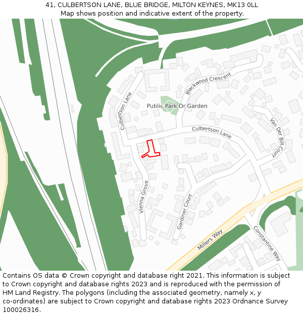 41, CULBERTSON LANE, BLUE BRIDGE, MILTON KEYNES, MK13 0LL: Location map and indicative extent of plot