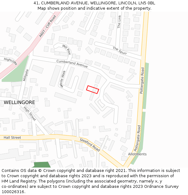 41, CUMBERLAND AVENUE, WELLINGORE, LINCOLN, LN5 0BL: Location map and indicative extent of plot