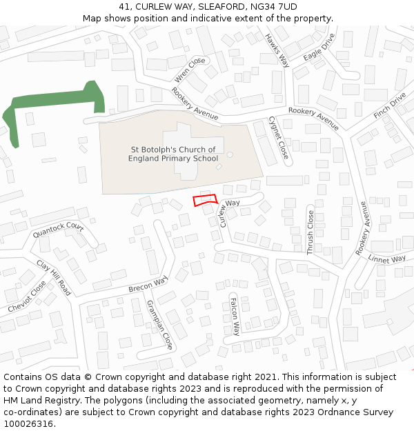 41, CURLEW WAY, SLEAFORD, NG34 7UD: Location map and indicative extent of plot