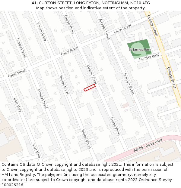 41, CURZON STREET, LONG EATON, NOTTINGHAM, NG10 4FG: Location map and indicative extent of plot