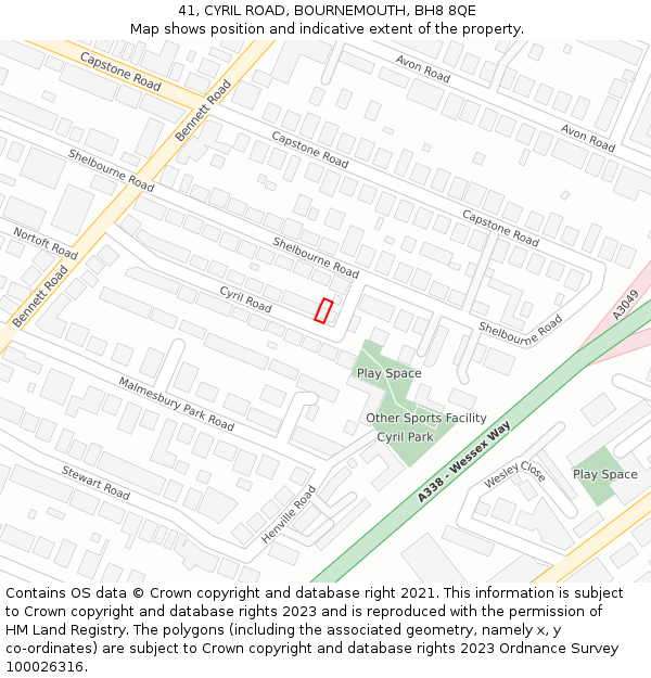 41, CYRIL ROAD, BOURNEMOUTH, BH8 8QE: Location map and indicative extent of plot