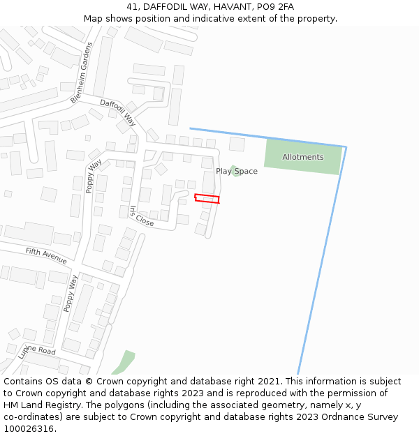 41, DAFFODIL WAY, HAVANT, PO9 2FA: Location map and indicative extent of plot