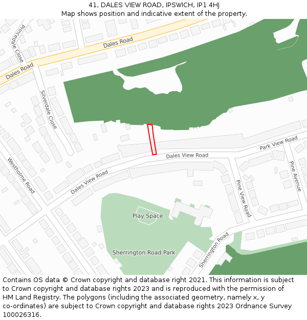 41, DALES VIEW ROAD, IPSWICH, IP1 4HJ: Location map and indicative extent of plot