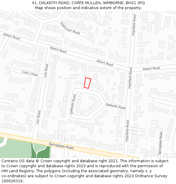 41, DALKEITH ROAD, CORFE MULLEN, WIMBORNE, BH21 3PQ: Location map and indicative extent of plot