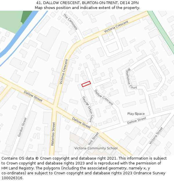 41, DALLOW CRESCENT, BURTON-ON-TRENT, DE14 2PN: Location map and indicative extent of plot