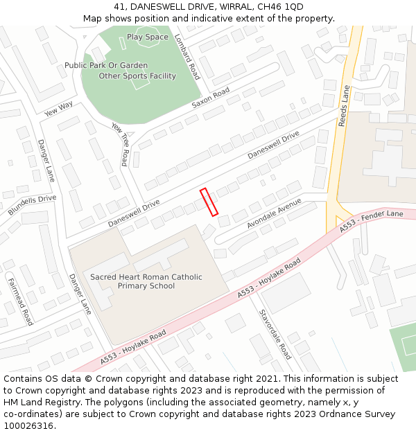 41, DANESWELL DRIVE, WIRRAL, CH46 1QD: Location map and indicative extent of plot