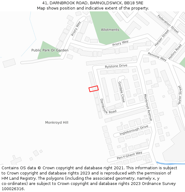 41, DARNBROOK ROAD, BARNOLDSWICK, BB18 5RE: Location map and indicative extent of plot