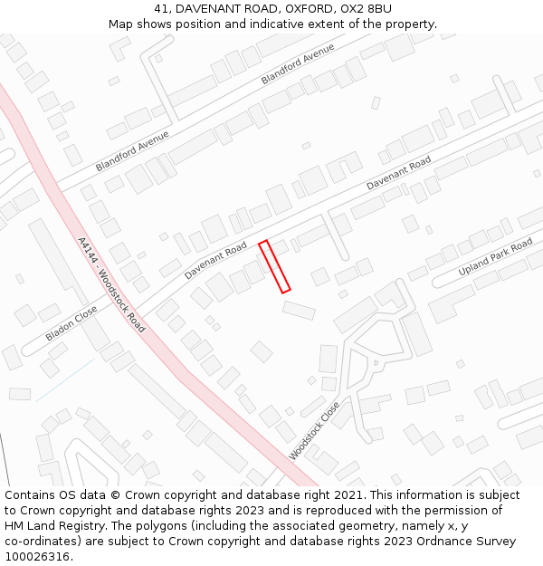 41, DAVENANT ROAD, OXFORD, OX2 8BU: Location map and indicative extent of plot