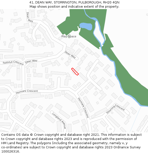 41, DEAN WAY, STORRINGTON, PULBOROUGH, RH20 4QN: Location map and indicative extent of plot