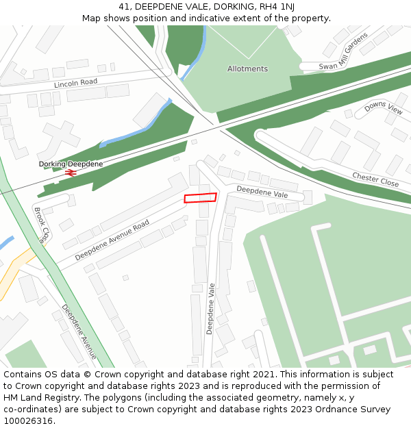 41, DEEPDENE VALE, DORKING, RH4 1NJ: Location map and indicative extent of plot