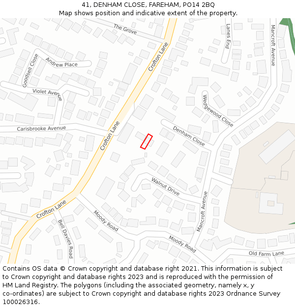 41, DENHAM CLOSE, FAREHAM, PO14 2BQ: Location map and indicative extent of plot