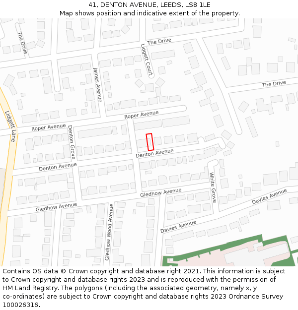41, DENTON AVENUE, LEEDS, LS8 1LE: Location map and indicative extent of plot