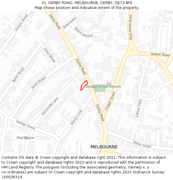 41, DERBY ROAD, MELBOURNE, DERBY, DE73 8FE: Location map and indicative extent of plot