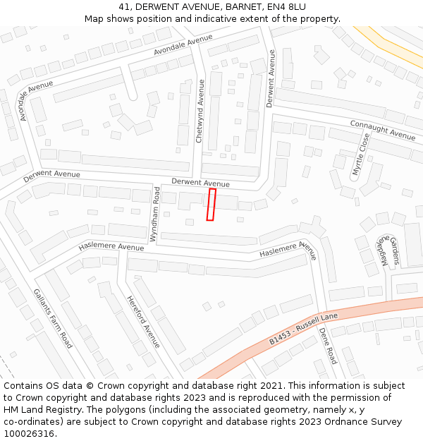 41, DERWENT AVENUE, BARNET, EN4 8LU: Location map and indicative extent of plot