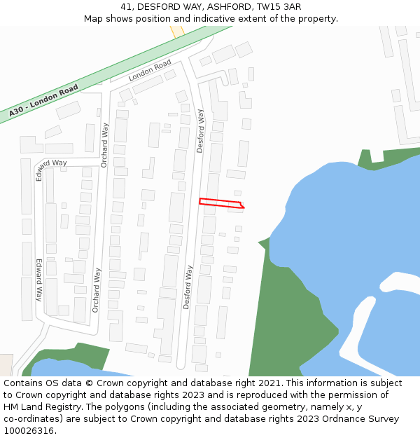 41, DESFORD WAY, ASHFORD, TW15 3AR: Location map and indicative extent of plot