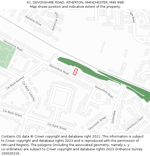 41, DEVONSHIRE ROAD, ATHERTON, MANCHESTER, M46 9WE: Location map and indicative extent of plot