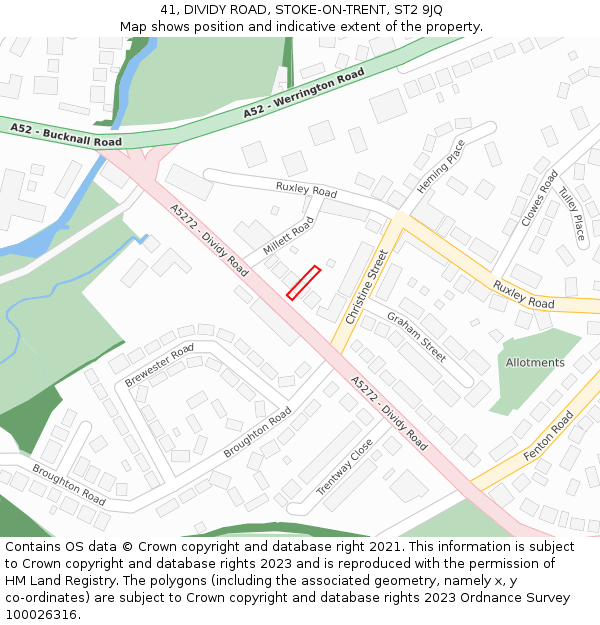 41, DIVIDY ROAD, STOKE-ON-TRENT, ST2 9JQ: Location map and indicative extent of plot