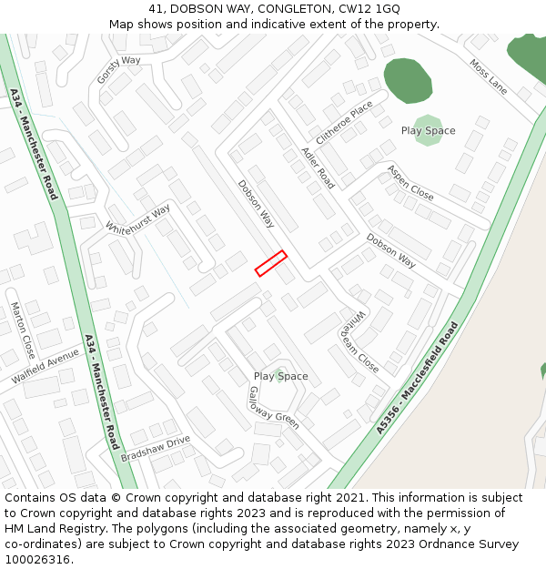 41, DOBSON WAY, CONGLETON, CW12 1GQ: Location map and indicative extent of plot