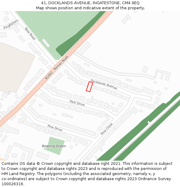 41, DOCKLANDS AVENUE, INGATESTONE, CM4 9EQ: Location map and indicative extent of plot