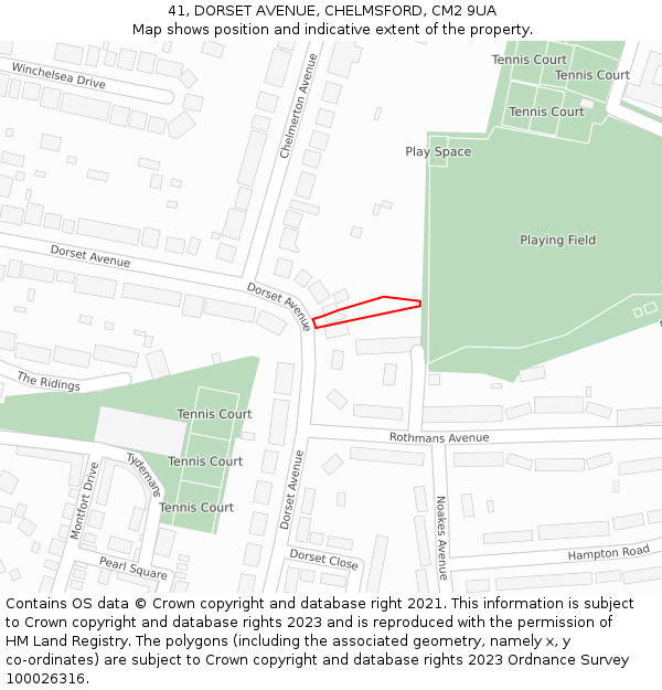 41, DORSET AVENUE, CHELMSFORD, CM2 9UA: Location map and indicative extent of plot