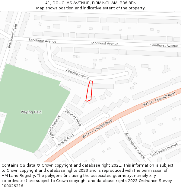 41, DOUGLAS AVENUE, BIRMINGHAM, B36 8EN: Location map and indicative extent of plot