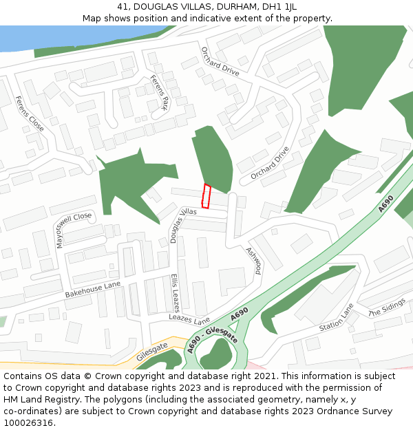 41, DOUGLAS VILLAS, DURHAM, DH1 1JL: Location map and indicative extent of plot