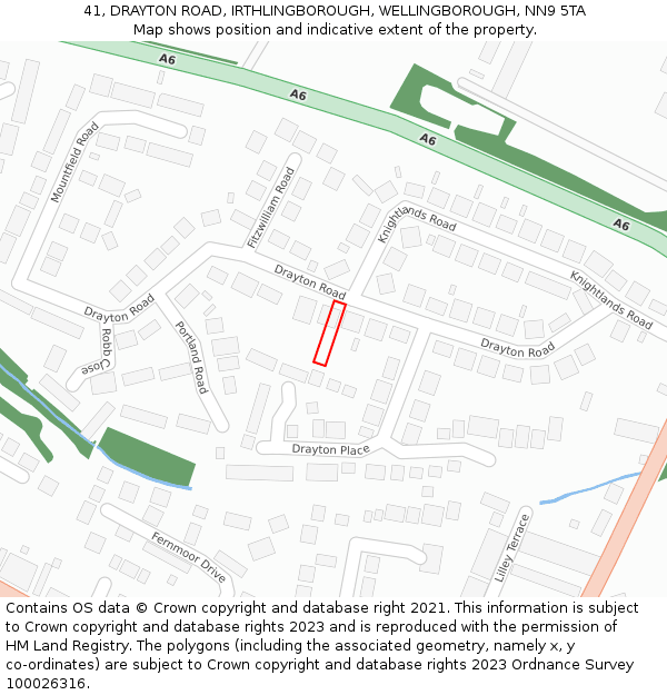 41, DRAYTON ROAD, IRTHLINGBOROUGH, WELLINGBOROUGH, NN9 5TA: Location map and indicative extent of plot