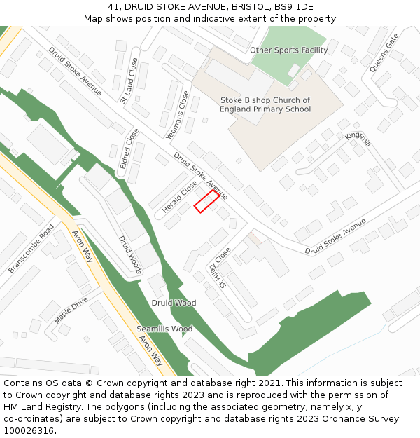 41, DRUID STOKE AVENUE, BRISTOL, BS9 1DE: Location map and indicative extent of plot