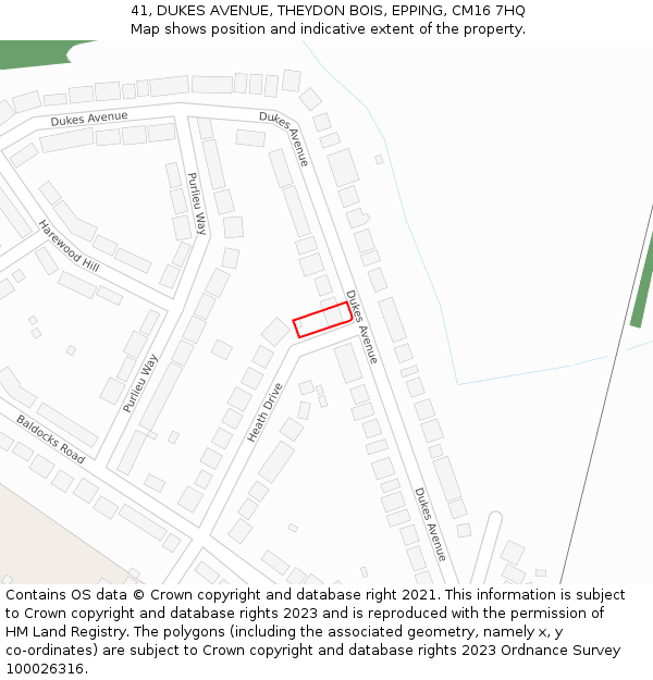 41, DUKES AVENUE, THEYDON BOIS, EPPING, CM16 7HQ: Location map and indicative extent of plot