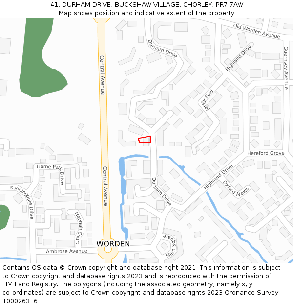 41, DURHAM DRIVE, BUCKSHAW VILLAGE, CHORLEY, PR7 7AW: Location map and indicative extent of plot