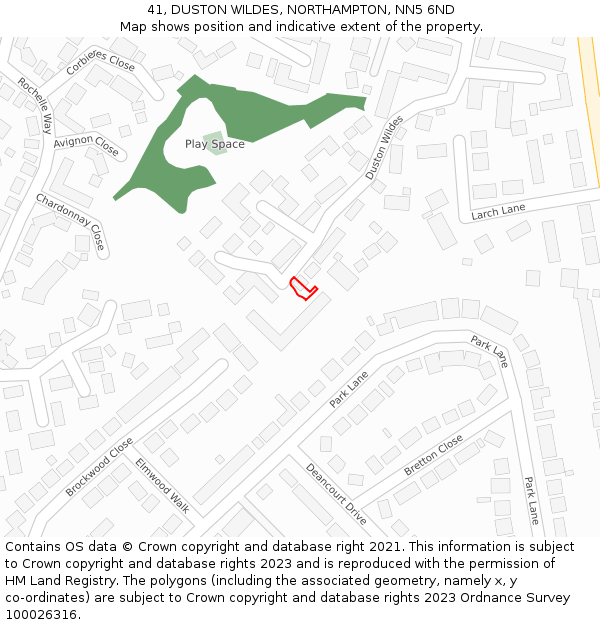 41, DUSTON WILDES, NORTHAMPTON, NN5 6ND: Location map and indicative extent of plot