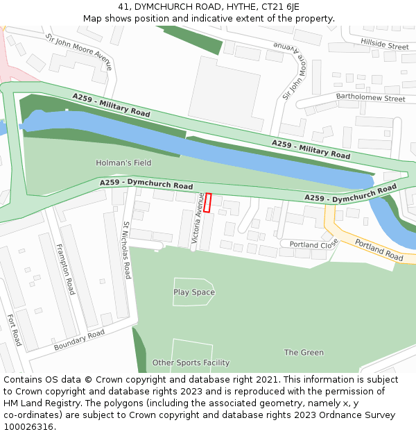 41, DYMCHURCH ROAD, HYTHE, CT21 6JE: Location map and indicative extent of plot