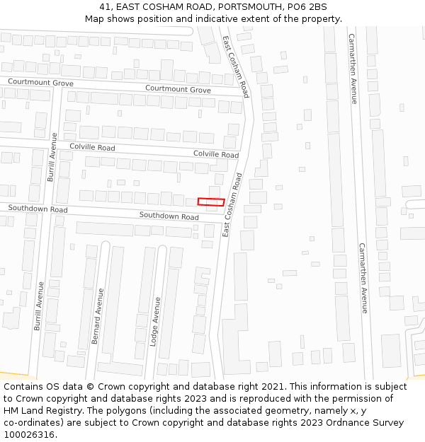 41, EAST COSHAM ROAD, PORTSMOUTH, PO6 2BS: Location map and indicative extent of plot