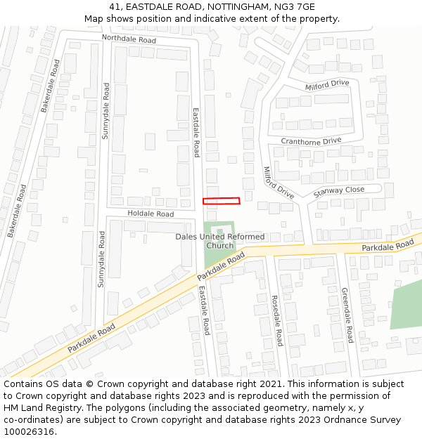 41, EASTDALE ROAD, NOTTINGHAM, NG3 7GE: Location map and indicative extent of plot