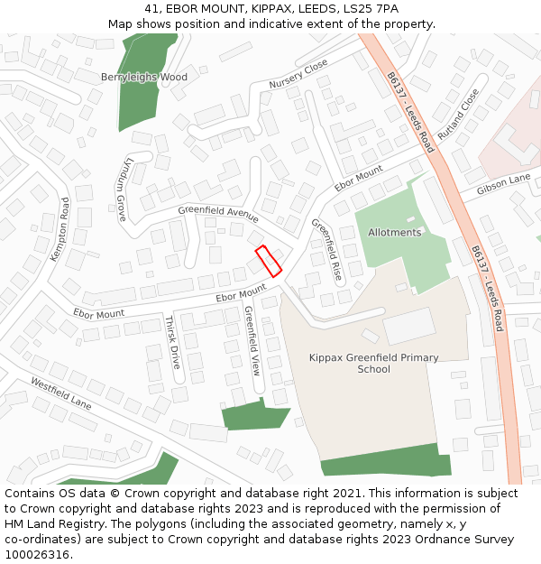 41, EBOR MOUNT, KIPPAX, LEEDS, LS25 7PA: Location map and indicative extent of plot