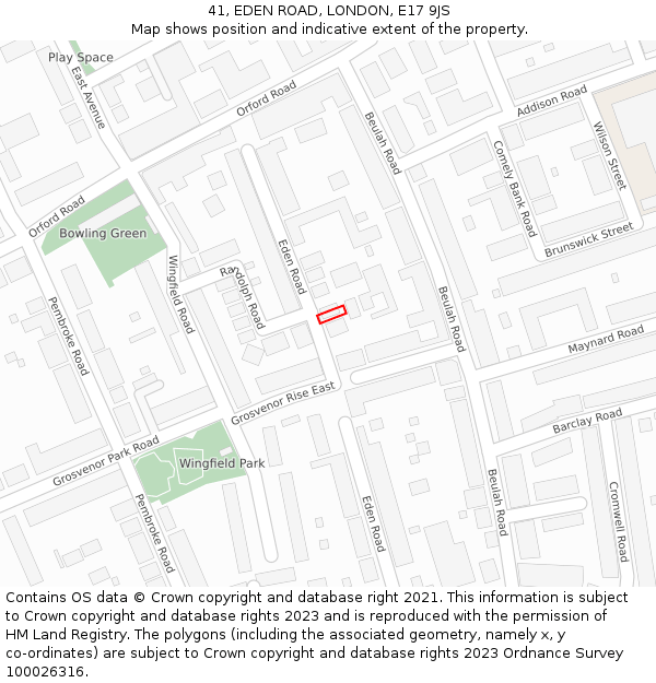 41, EDEN ROAD, LONDON, E17 9JS: Location map and indicative extent of plot