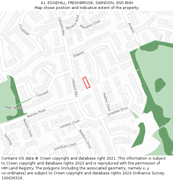 41, EDGEHILL, FRESHBROOK, SWINDON, SN5 8NN: Location map and indicative extent of plot