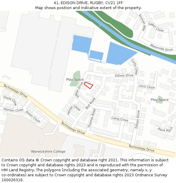 41, EDISON DRIVE, RUGBY, CV21 1FF: Location map and indicative extent of plot