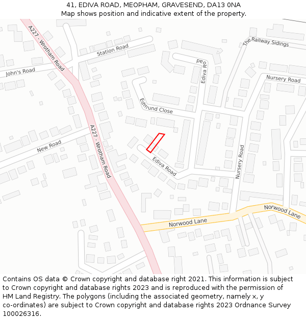 41, EDIVA ROAD, MEOPHAM, GRAVESEND, DA13 0NA: Location map and indicative extent of plot