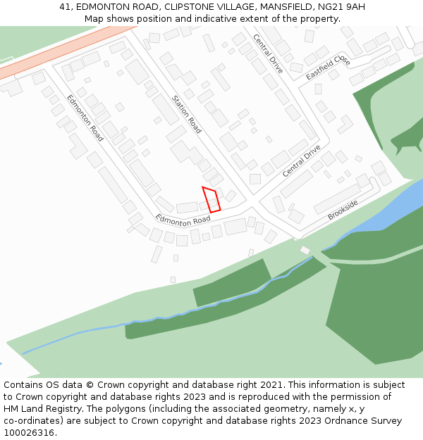 41, EDMONTON ROAD, CLIPSTONE VILLAGE, MANSFIELD, NG21 9AH: Location map and indicative extent of plot