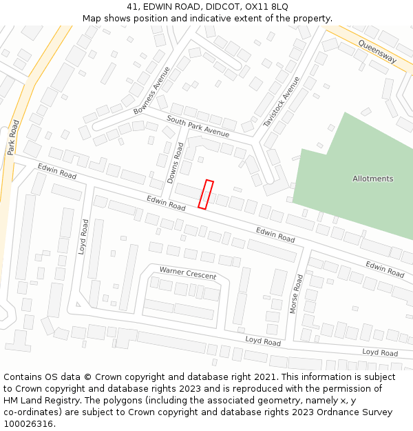 41, EDWIN ROAD, DIDCOT, OX11 8LQ: Location map and indicative extent of plot