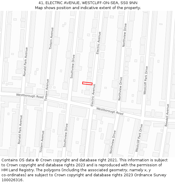 41, ELECTRIC AVENUE, WESTCLIFF-ON-SEA, SS0 9NN: Location map and indicative extent of plot