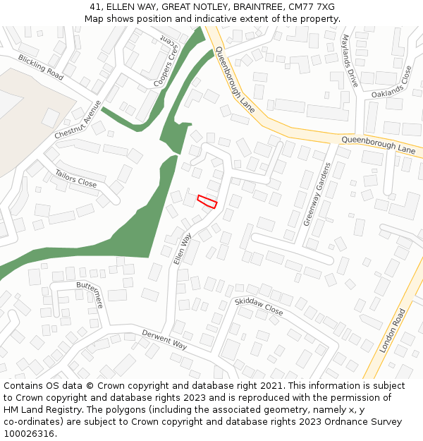 41, ELLEN WAY, GREAT NOTLEY, BRAINTREE, CM77 7XG: Location map and indicative extent of plot