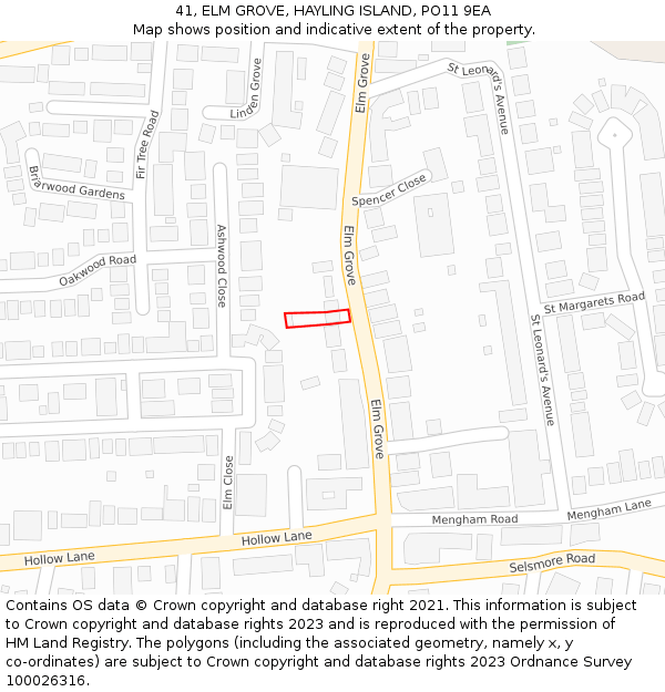 41, ELM GROVE, HAYLING ISLAND, PO11 9EA: Location map and indicative extent of plot