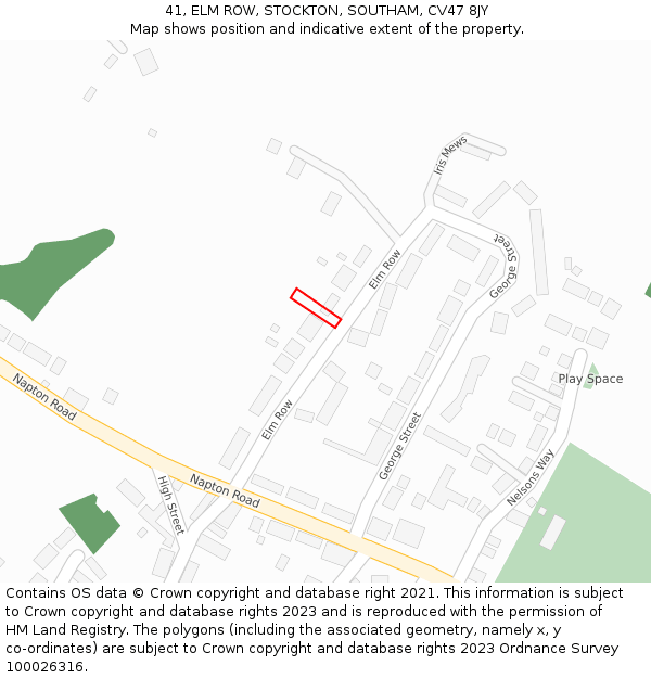 41, ELM ROW, STOCKTON, SOUTHAM, CV47 8JY: Location map and indicative extent of plot