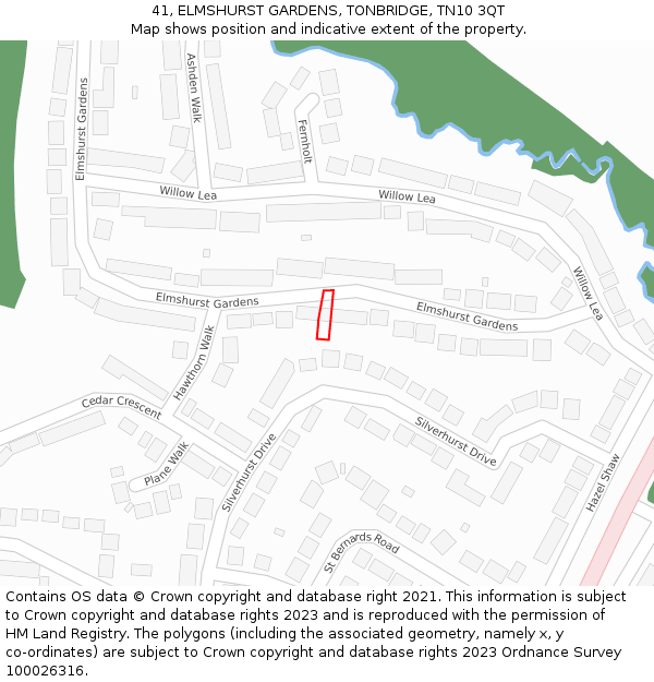 41, ELMSHURST GARDENS, TONBRIDGE, TN10 3QT: Location map and indicative extent of plot